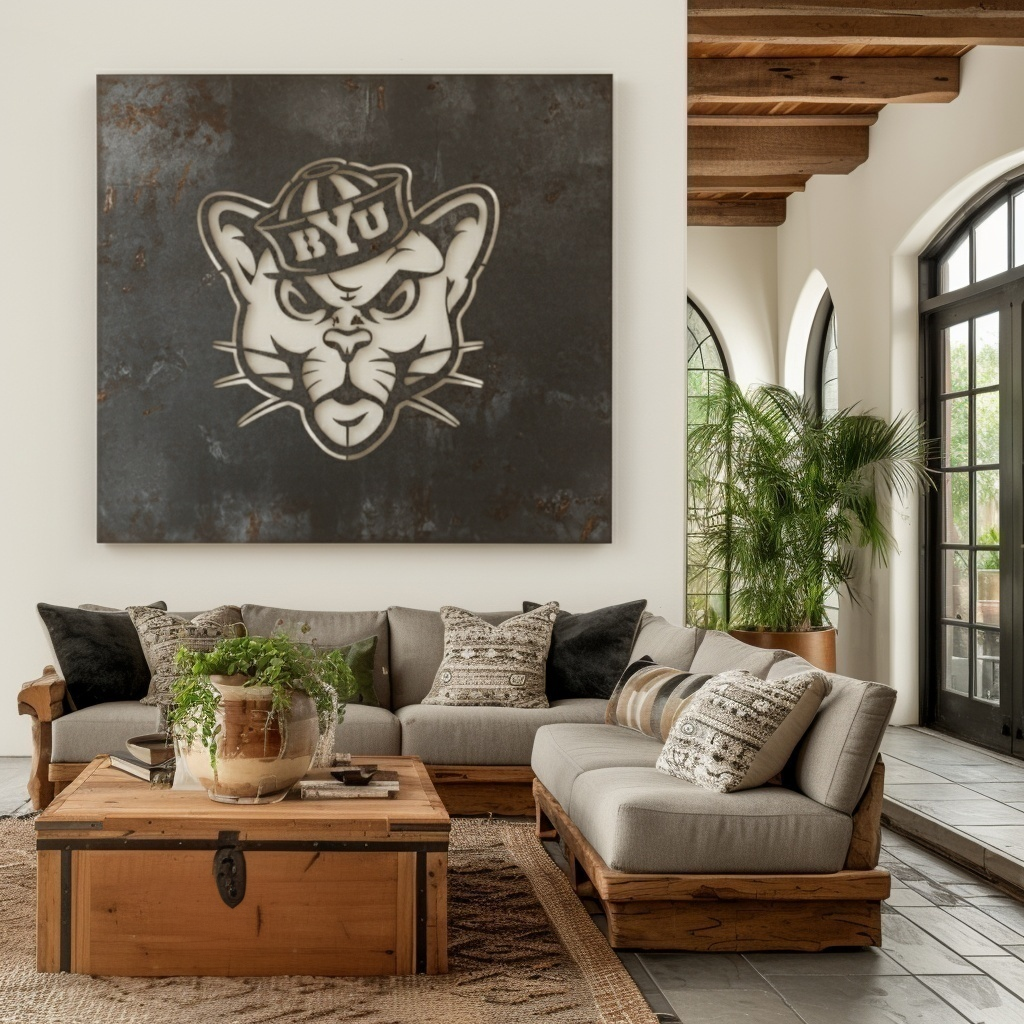 The BYU Cat - Metal Wall Art - Square Slate