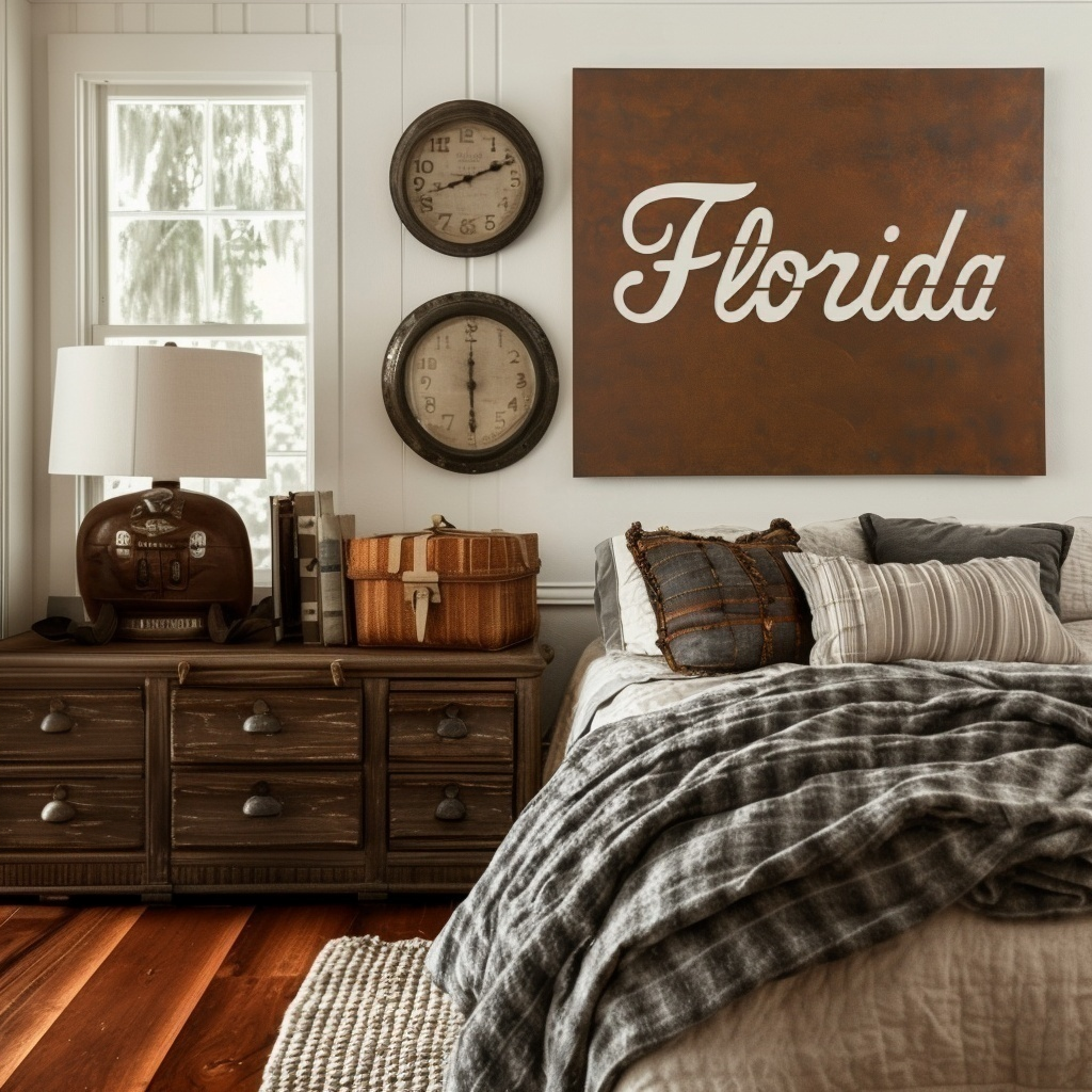 The Cursive Florida - Metal Wall Art- Square Umber