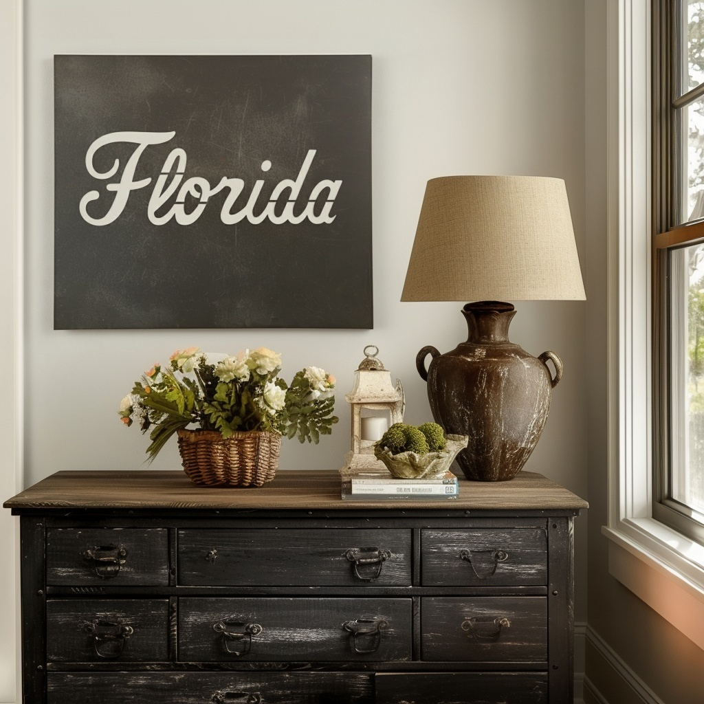 The Cursive Florida - Metal Wall Art- Square Slate