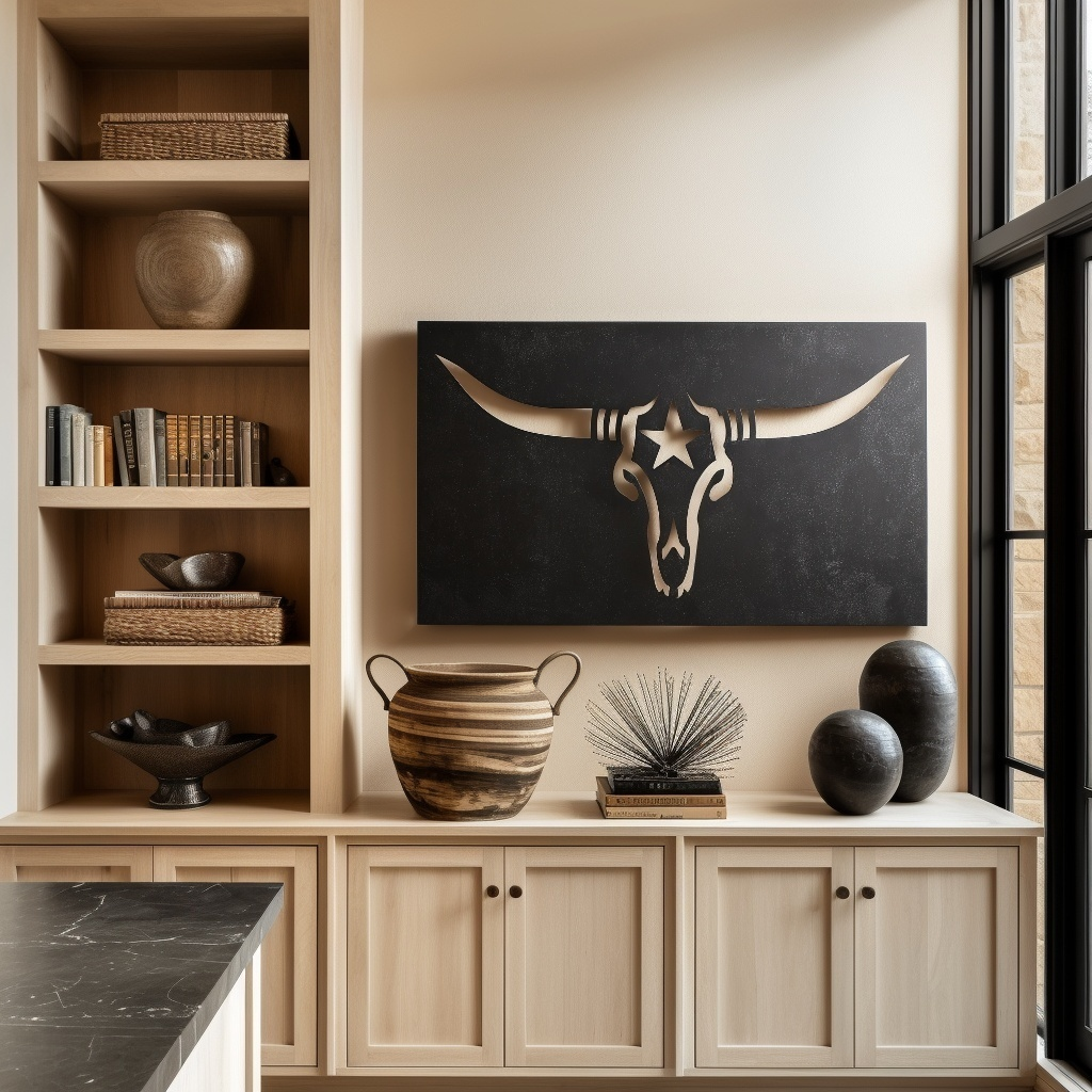 The Black Lone Star Longhorn - Metal Wall Art