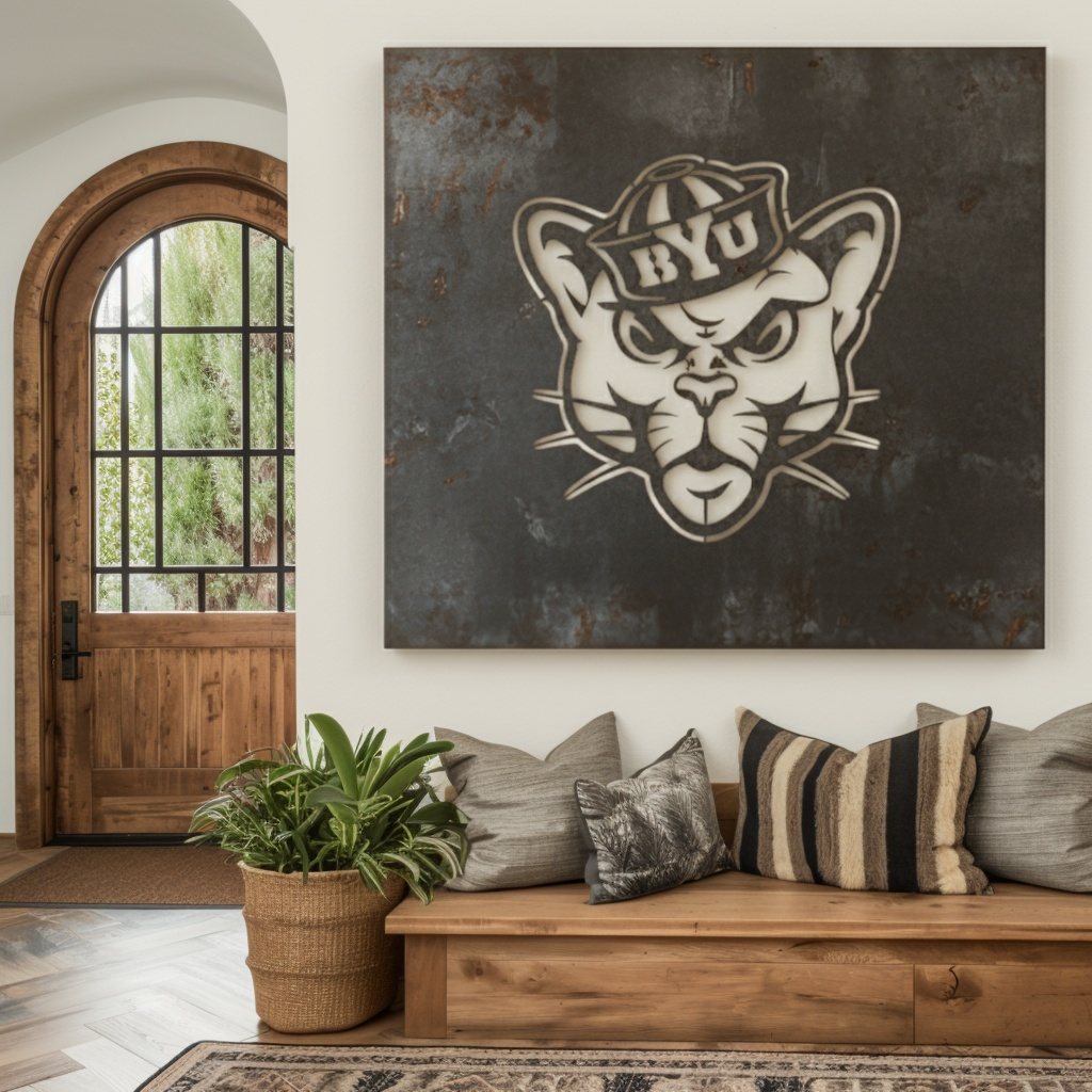 The BYU Cat - Metal Wall Art - Square Slate