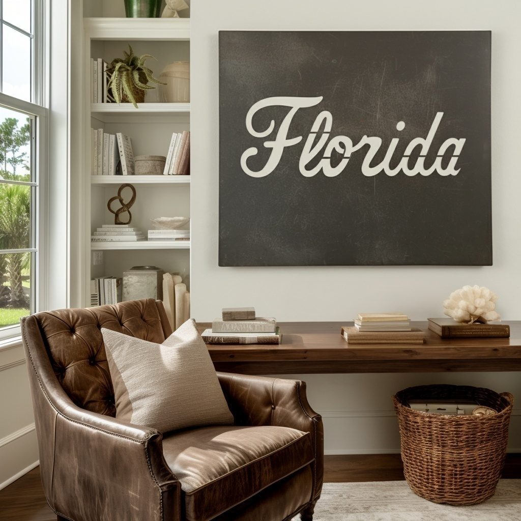The Cursive Florida - Metal Wall Art- Square Slate