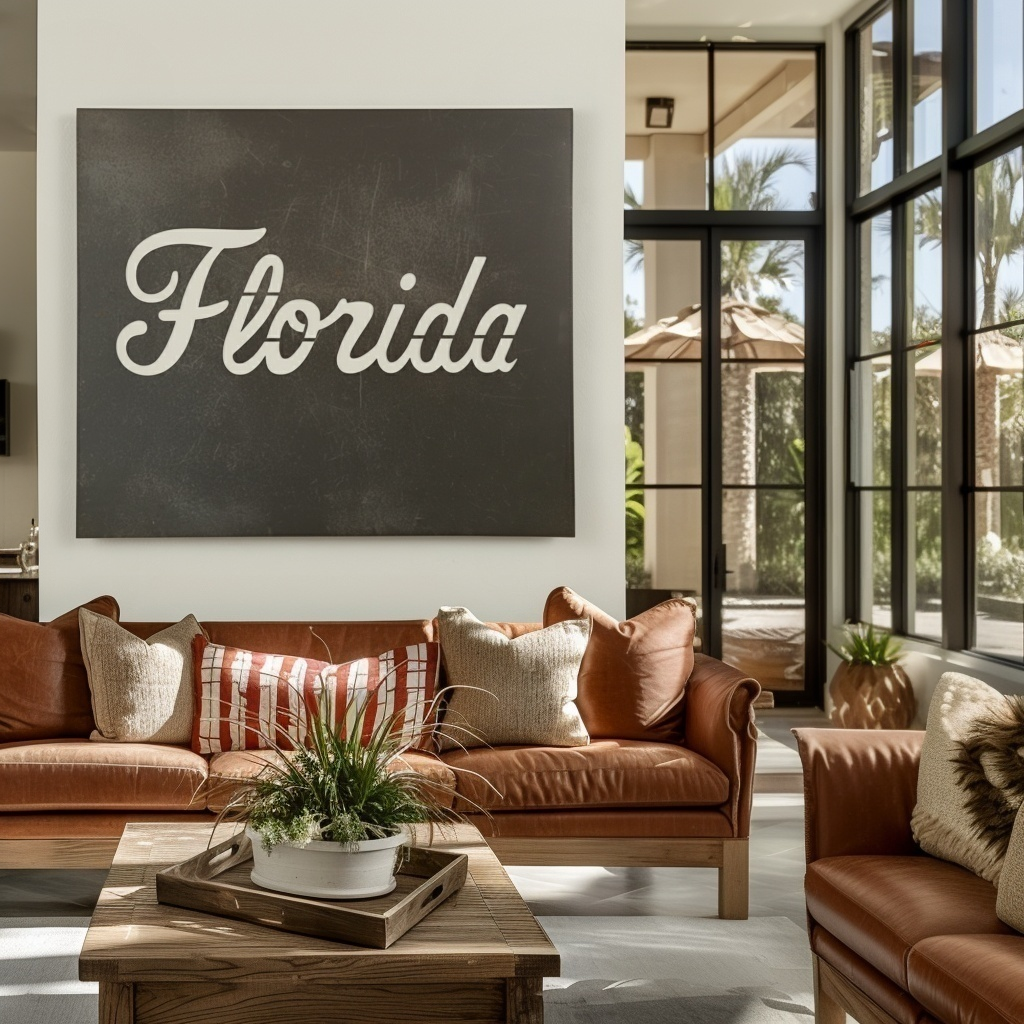 The Cursive Florida - Metal Wall Art- Square Slate