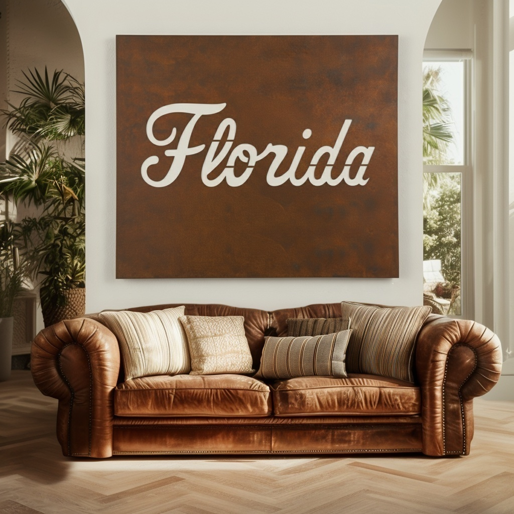 The Cursive Florida - Metal Wall Art- Square Umber