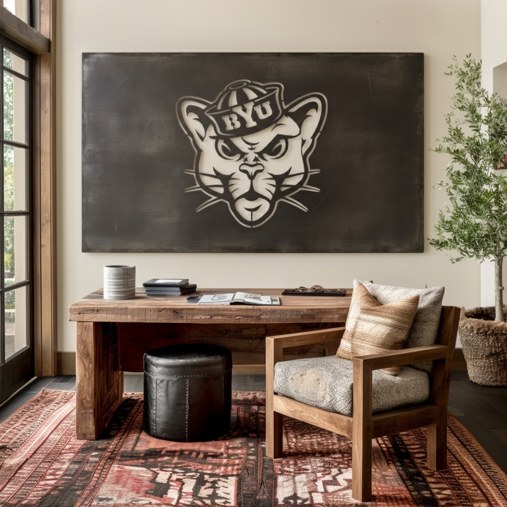 The BYU Cat- Metal Wall Art - Landscape Slate