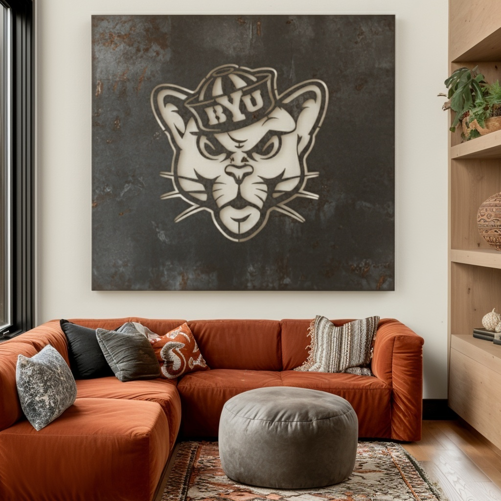 The BYU Cat - Metal Wall Art - Square Slate