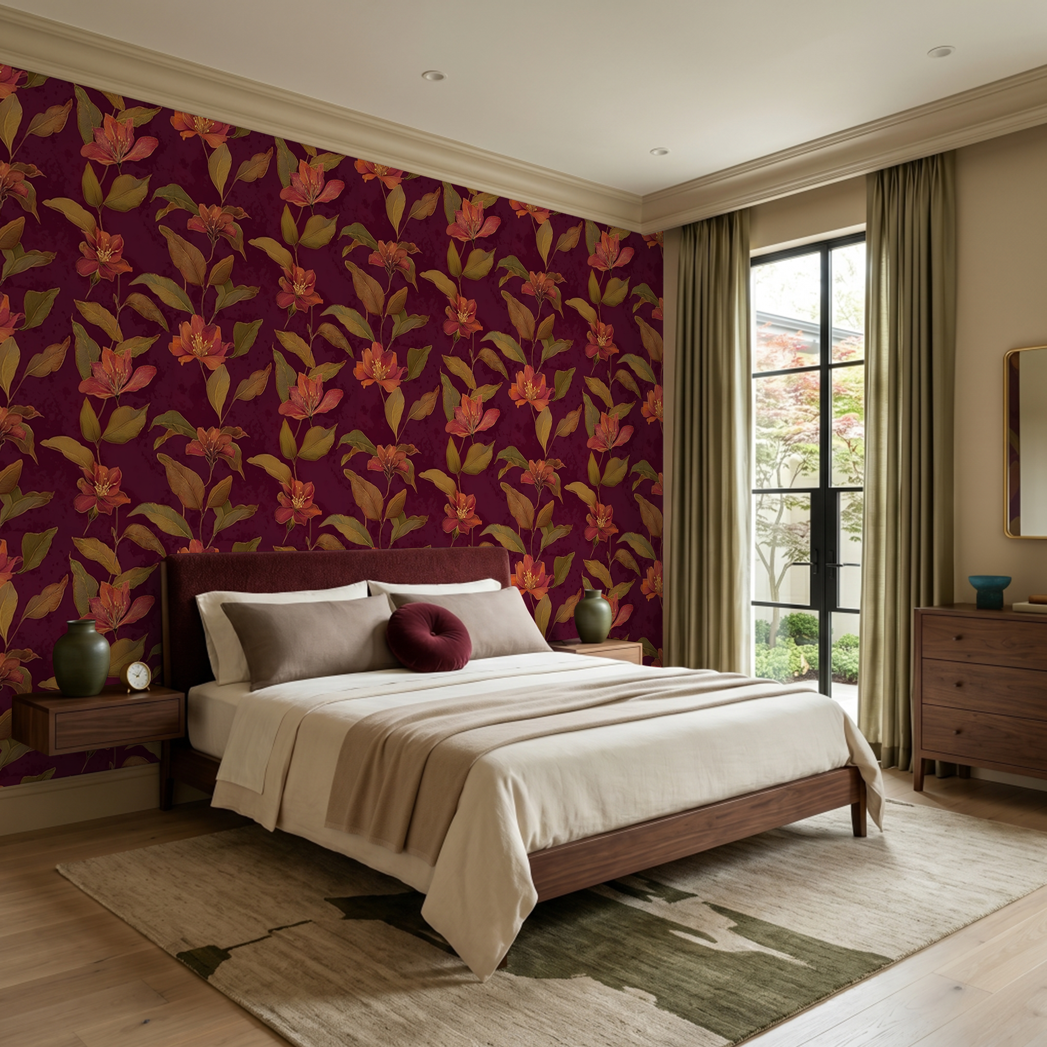 Burgundy Botanica Wallpaper