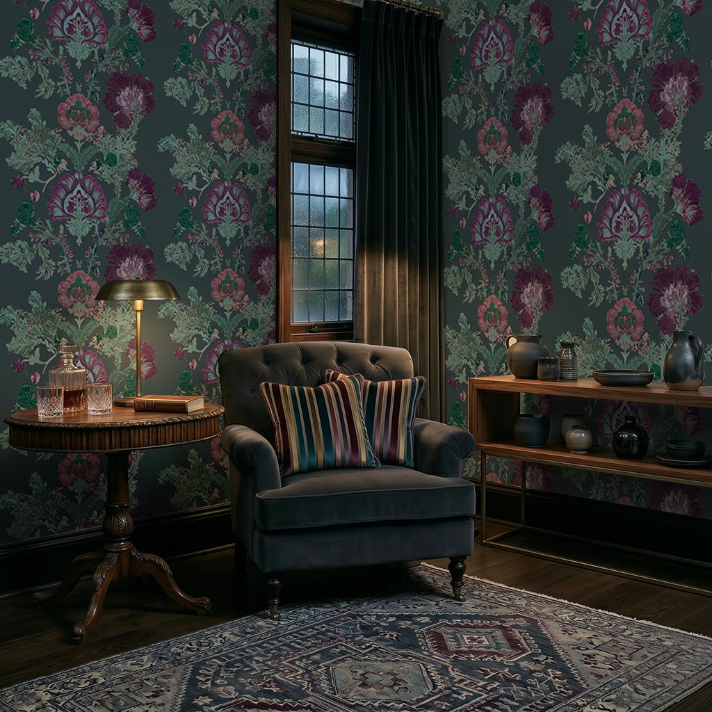 Fable Damask - Charcoal Wallpaper