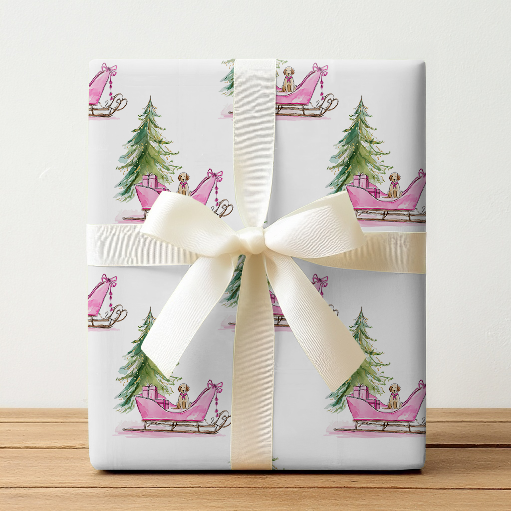 Puppy Sleigh Ride - Wrapping Paper