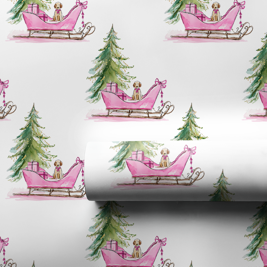 Puppy Sleigh Ride - Wrapping Paper