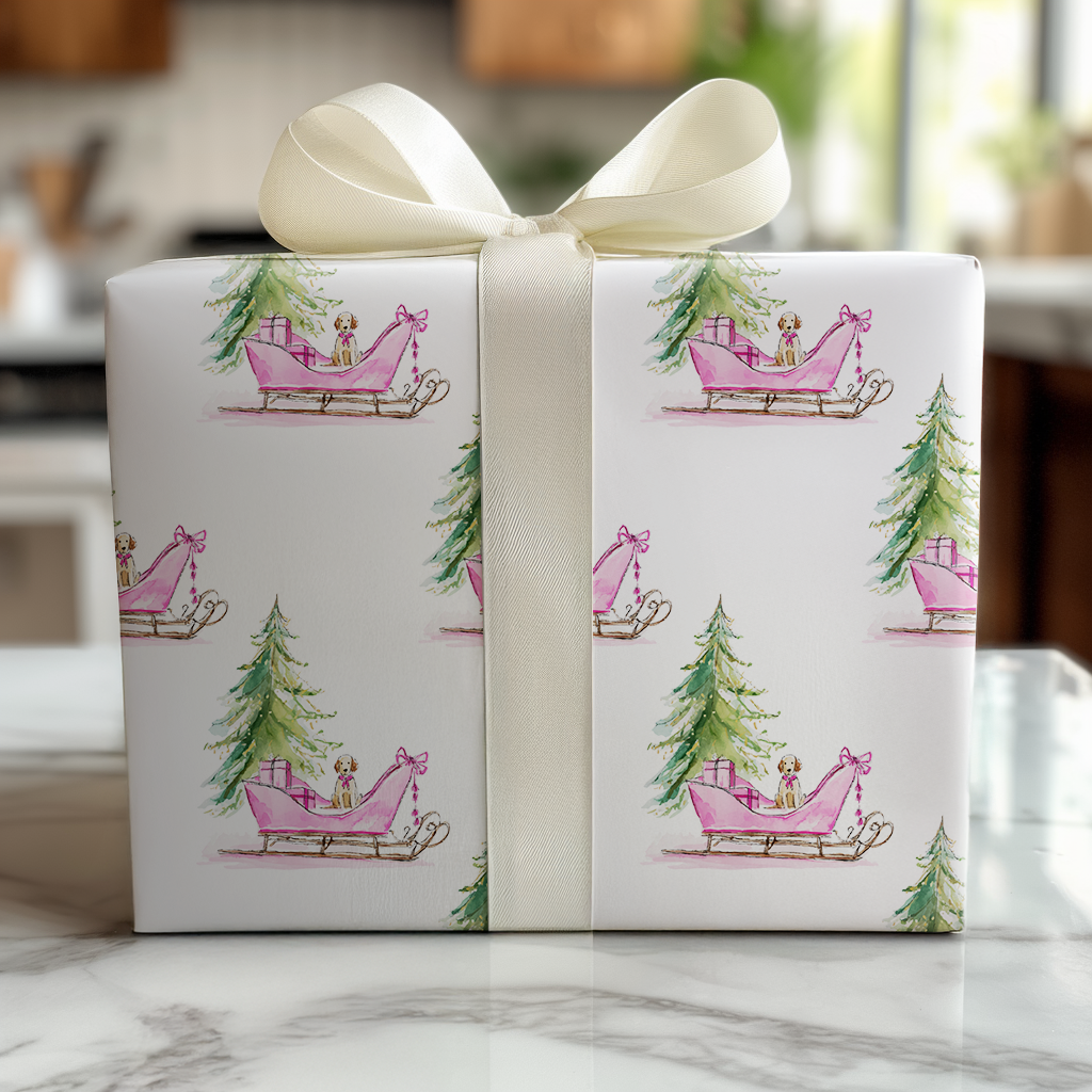 Puppy Sleigh Ride - Wrapping Paper