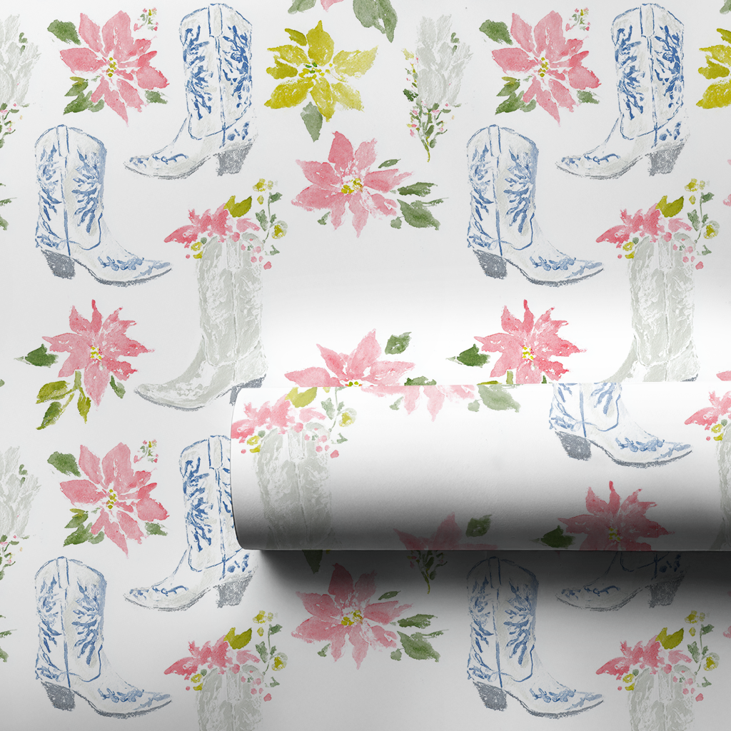 Poinsettas in Boots - Wrapping Paper