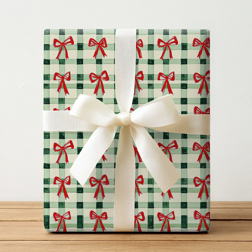 Green Plaid and Red Ribbon - Wrapping Paper
