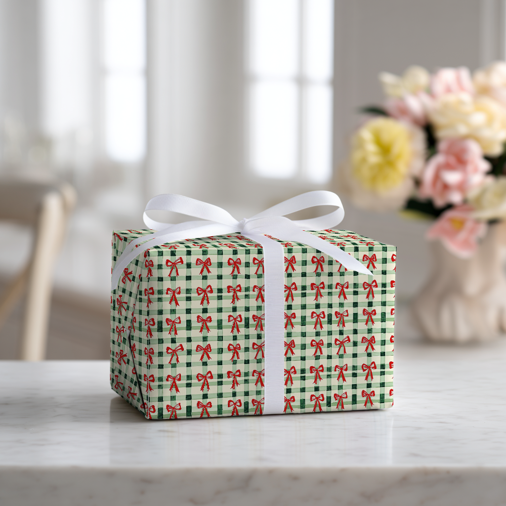 Green Plaid and Red Ribbon - Wrapping Paper