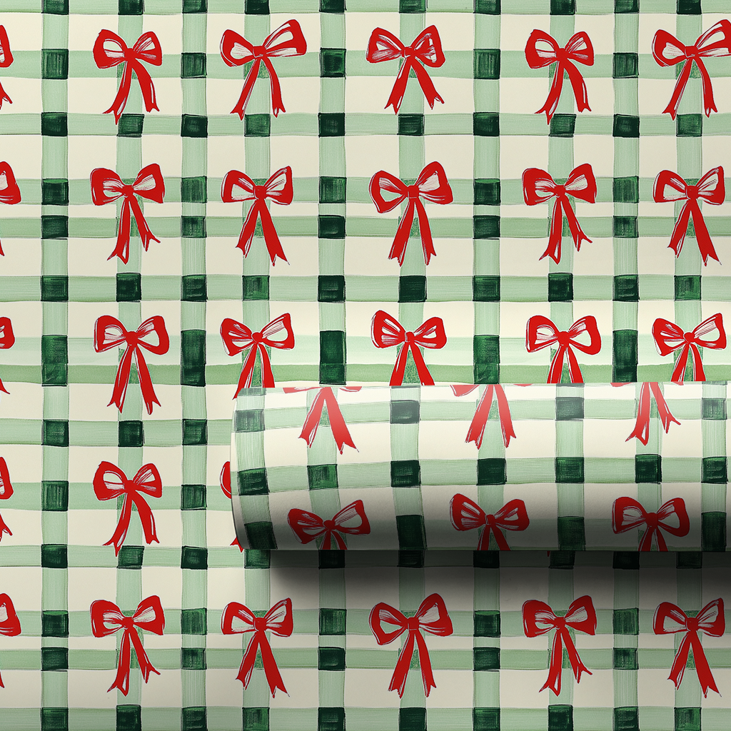 Green Plaid and Red Ribbon - Wrapping Paper