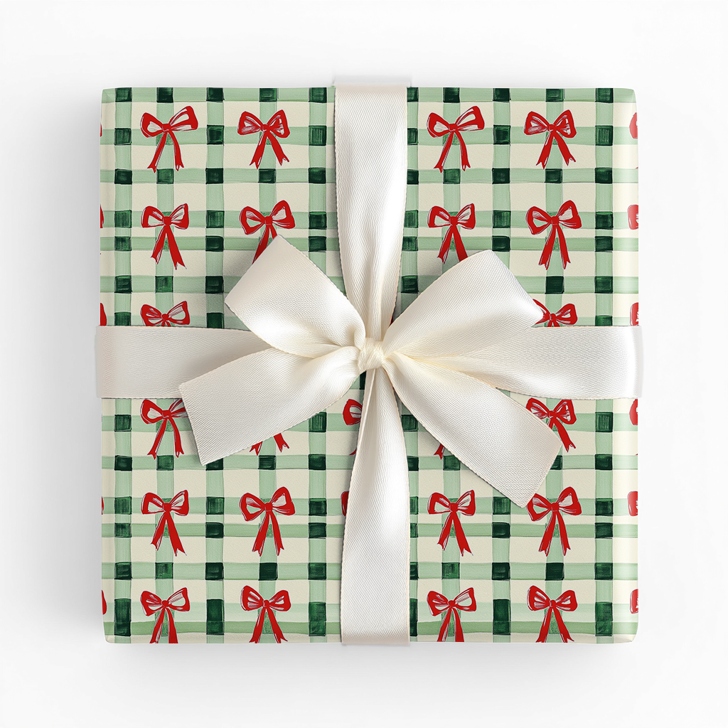 Green Plaid and Red Ribbon - Wrapping Paper
