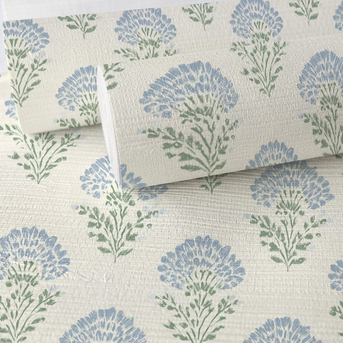 Blooming Blues Faux Grasscloth Wallpaper - Painted Paper