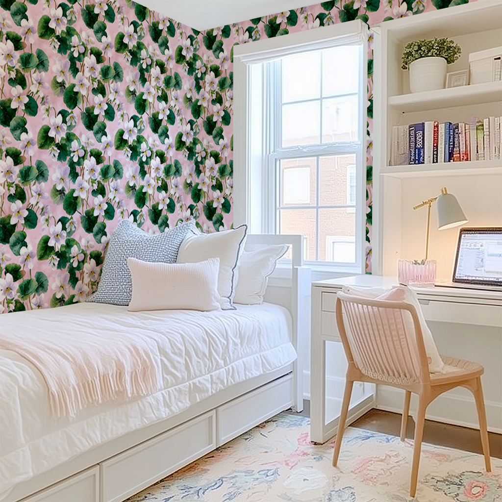 White Violets Pink Wallpaper