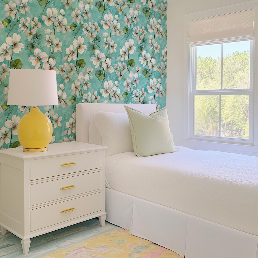 White Violets Blue Wallpaper