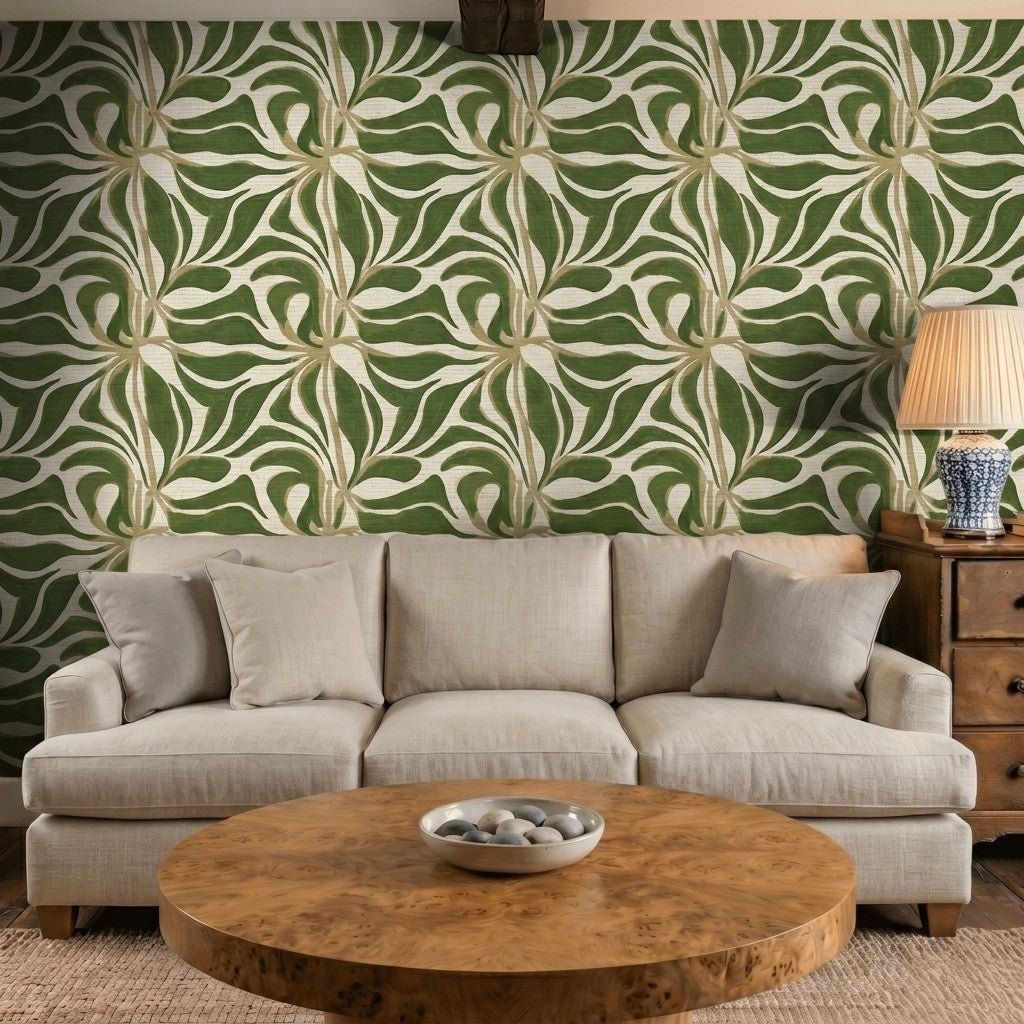 Abstract Flora Faux Grasscloth Wallpaper - Painted Paper