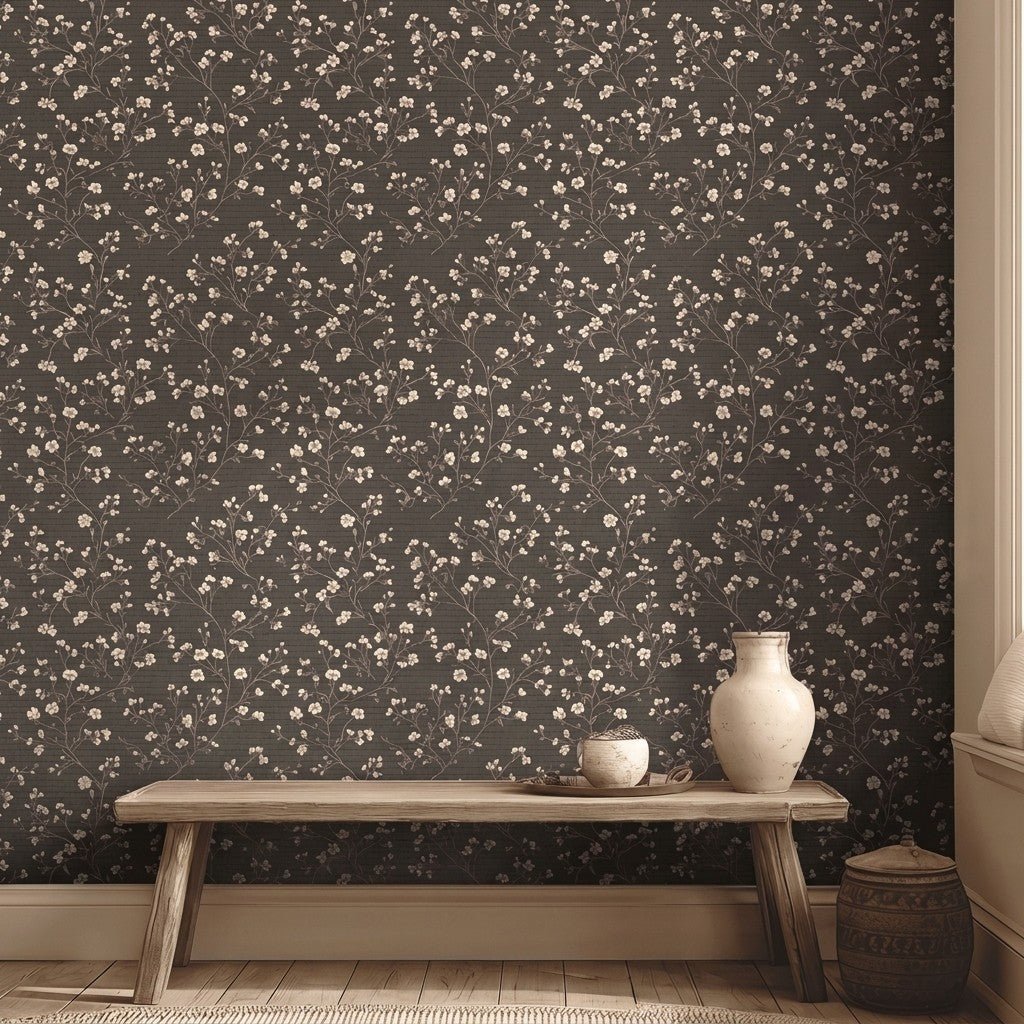 Ashford Floral Faux Grasscloth Wallpaper - Painted Paper
