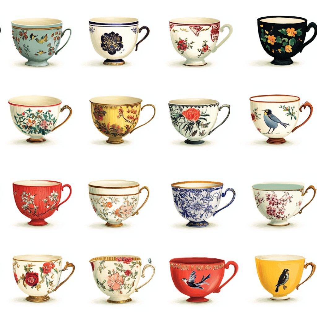 Aspen Tea Cups Wallpaper - Benton Lane Home - Painted Paper