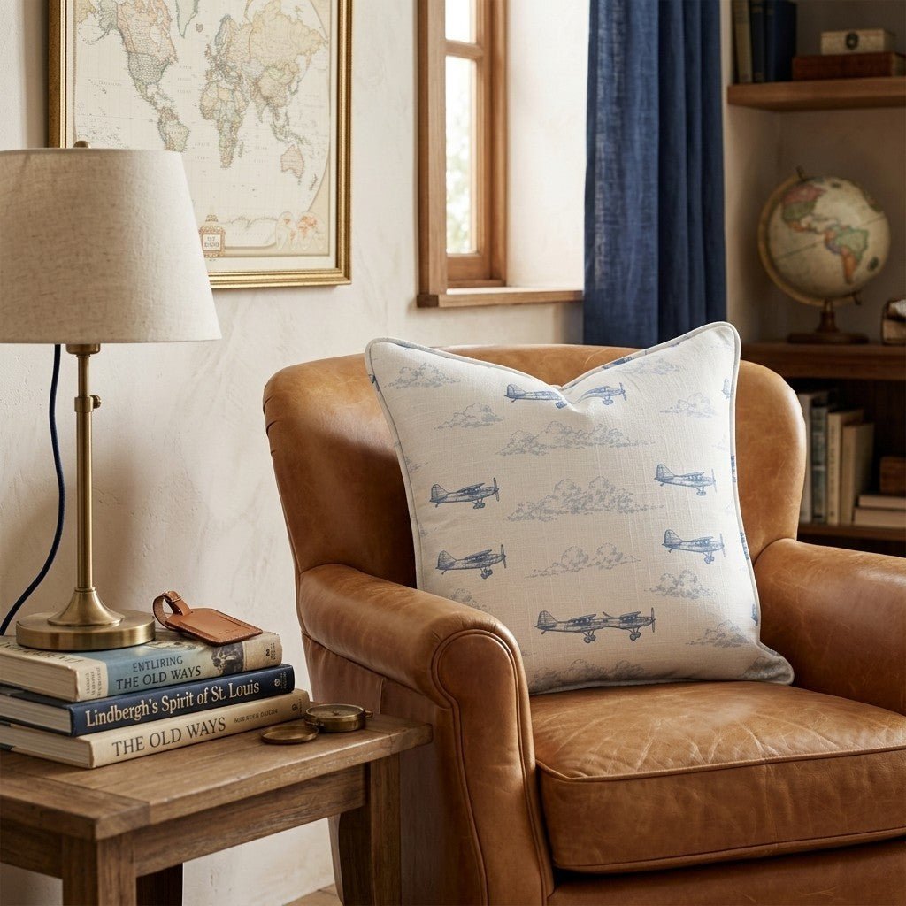 Aviation Toile Throw Pillow - Benton Lane Home - Hillcroft Home