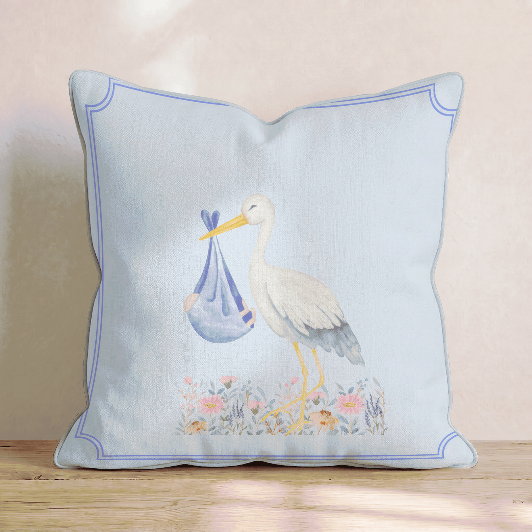 Baby Boy Stork Throw Pillow - Benton Lane Home - Hillcroft Home