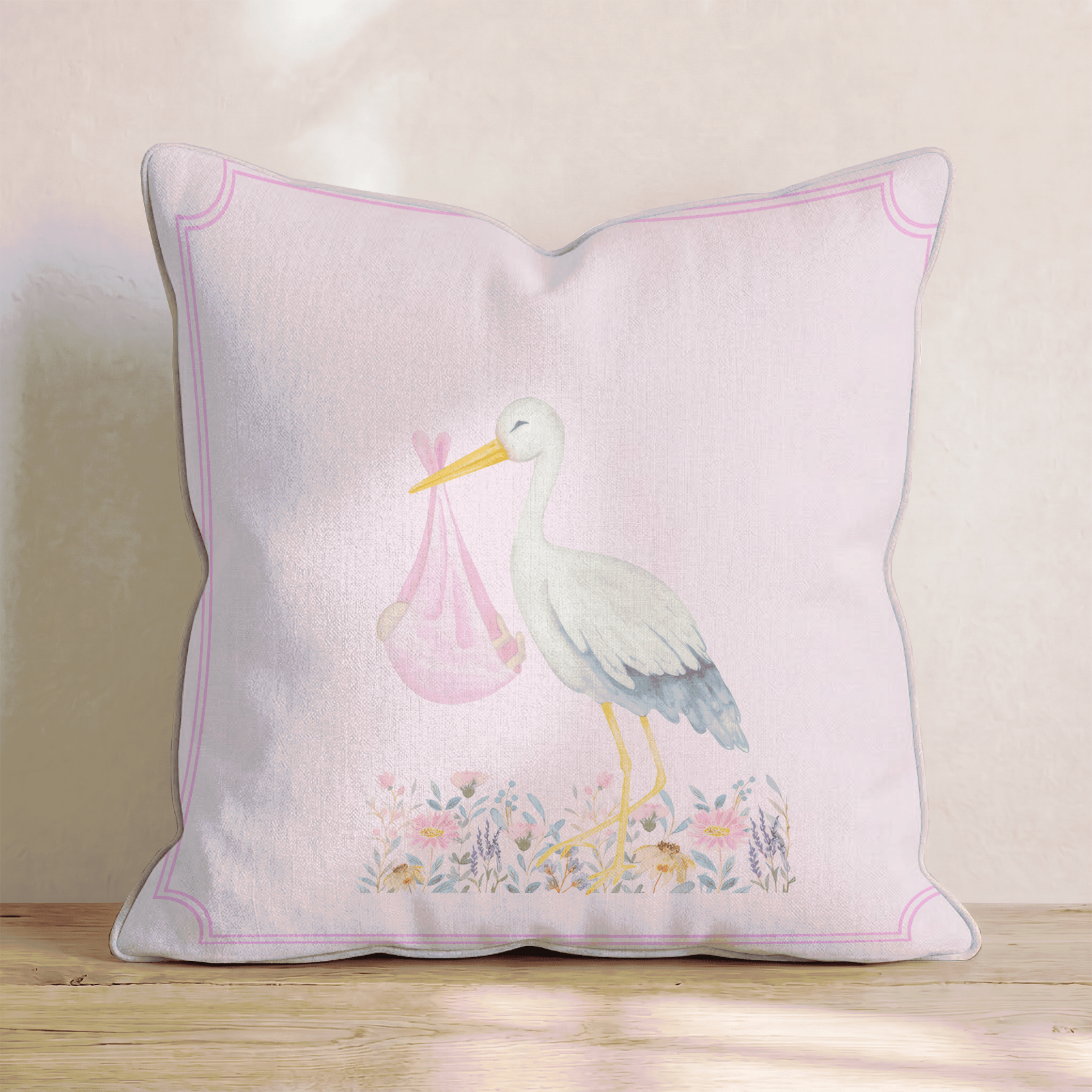 Baby Girl Stork Throw Pillow - Benton Lane Home - Hillcroft Home