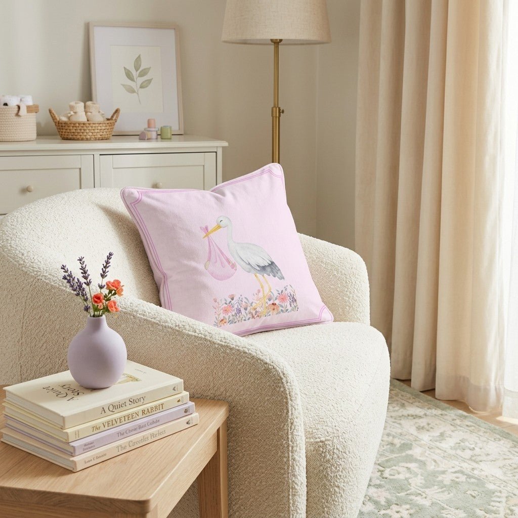 Baby Girl Stork Throw Pillow - Benton Lane Home - Hillcroft Home