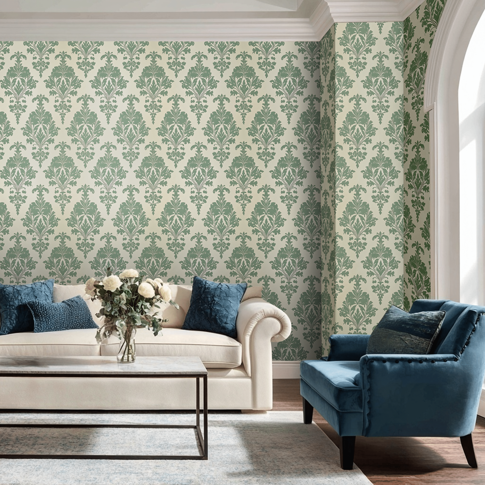 Bates Damask Wallpaper - Benton Lane Home - Painted Paper