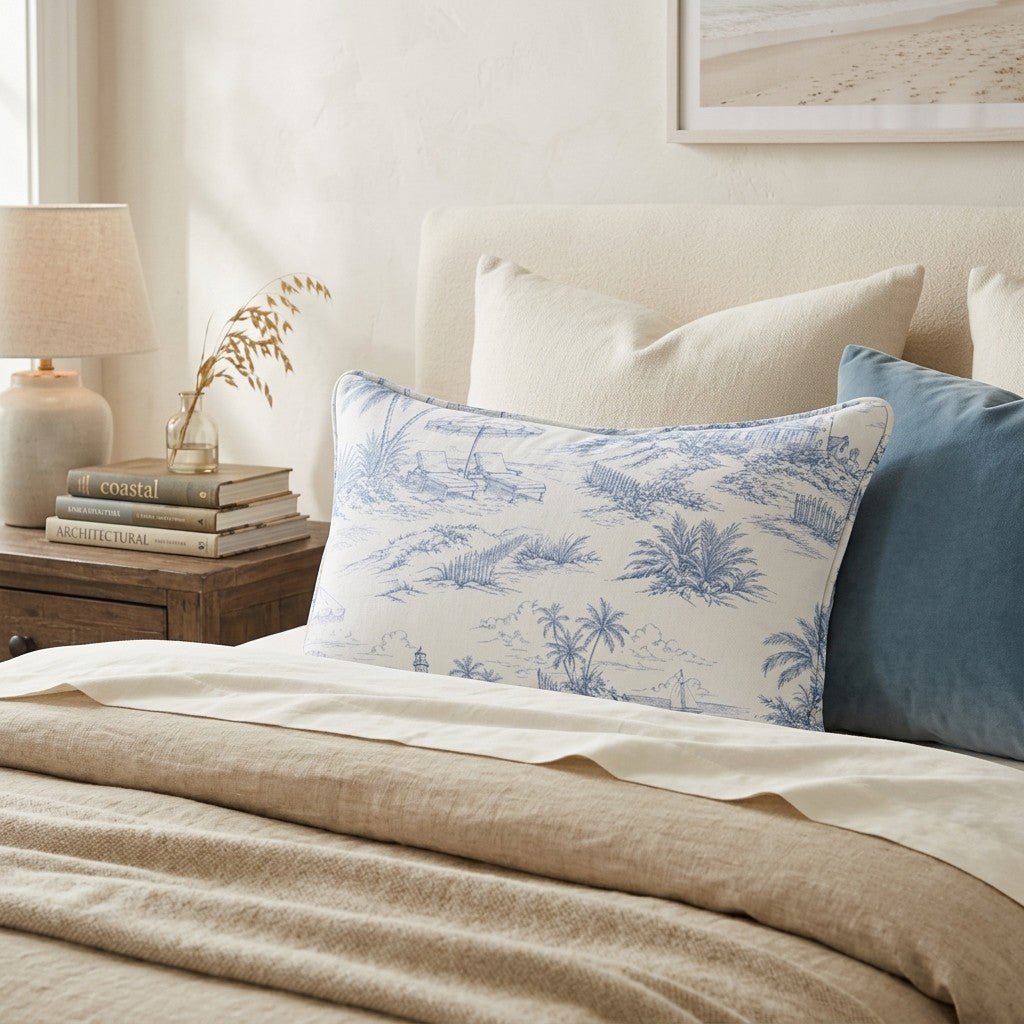 Beach Home Toile Throw Pillow - Hillcroft Home