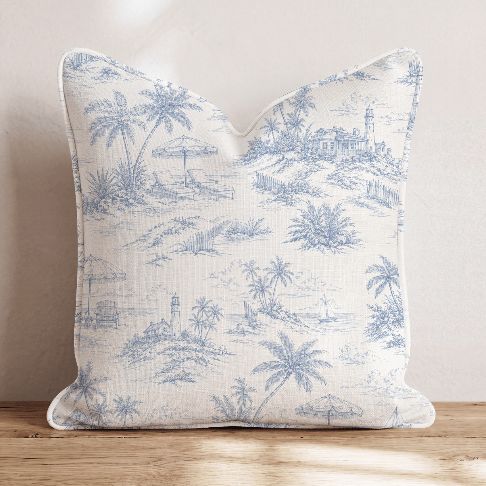 Beach Home Toile Throw Pillow - Benton Lane Home - Hillcroft Home