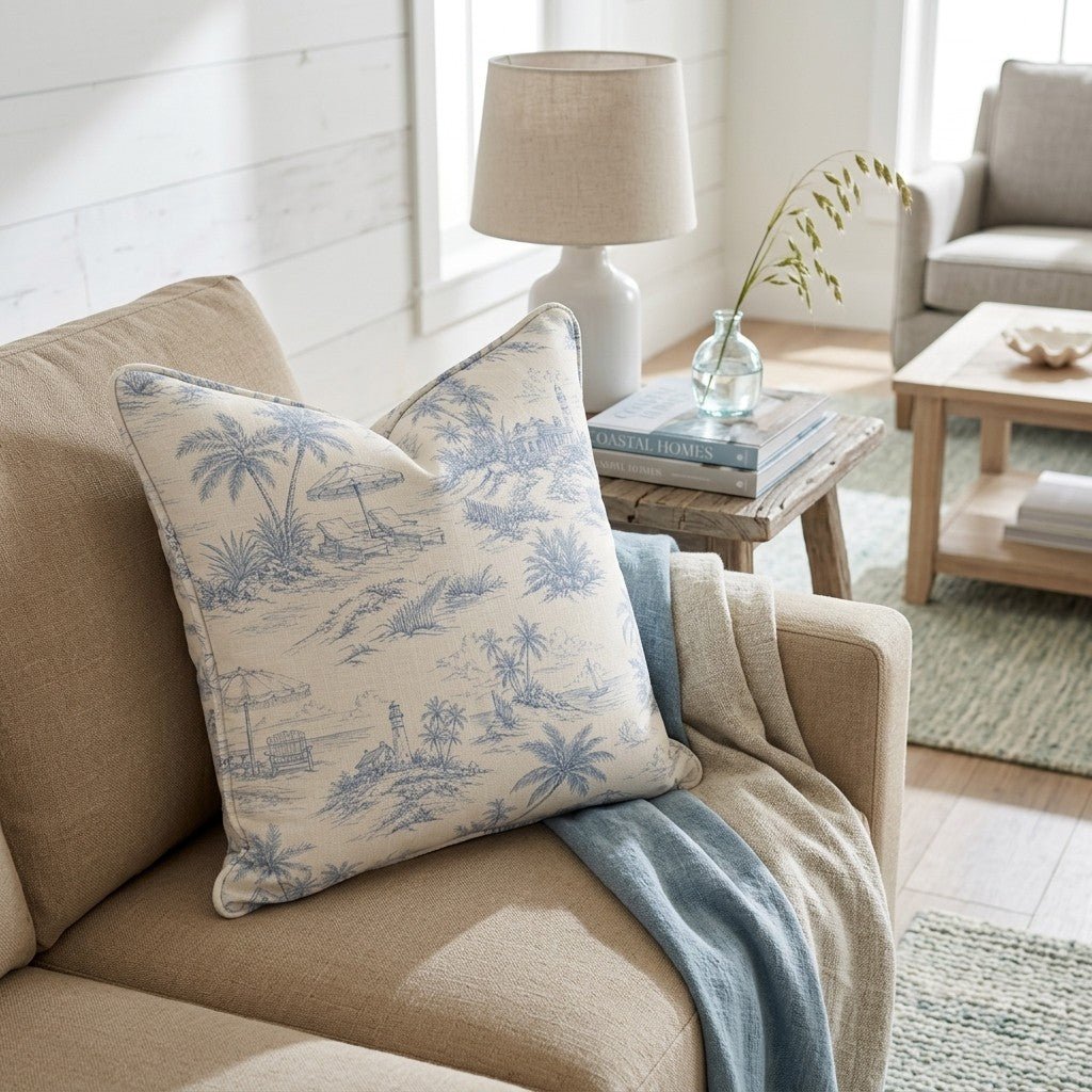 Beach Home Toile Throw Pillow - Benton Lane Home - Hillcroft Home