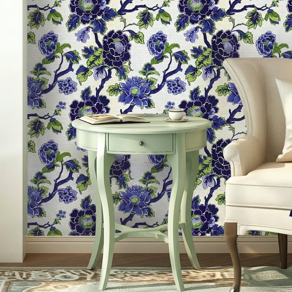 Beatriz Floral Faux Grasscloth Wallpaper - Painted Paper