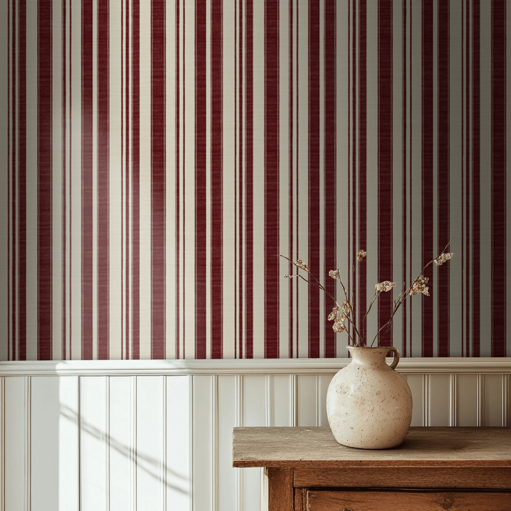 Beauregard Abstract Red Stripes Wallpaper - Benton Lane Home - Anthem Classic