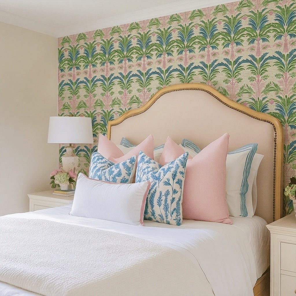 Bellagio Blush Faux Grasscloth Wallpaper - Lemon Park