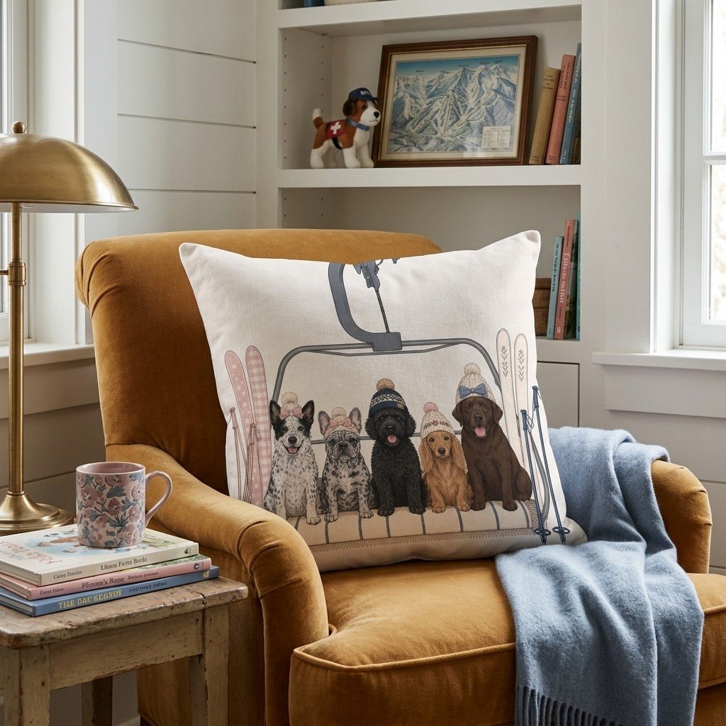 Benton Ski Pups Throw Pillow - Benton Lane Home - Hillcroft Home
