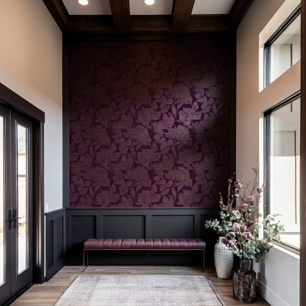 Berry Blossom Faux Grasscloth Wallpaper - Benton Lane Home - Painted Paper