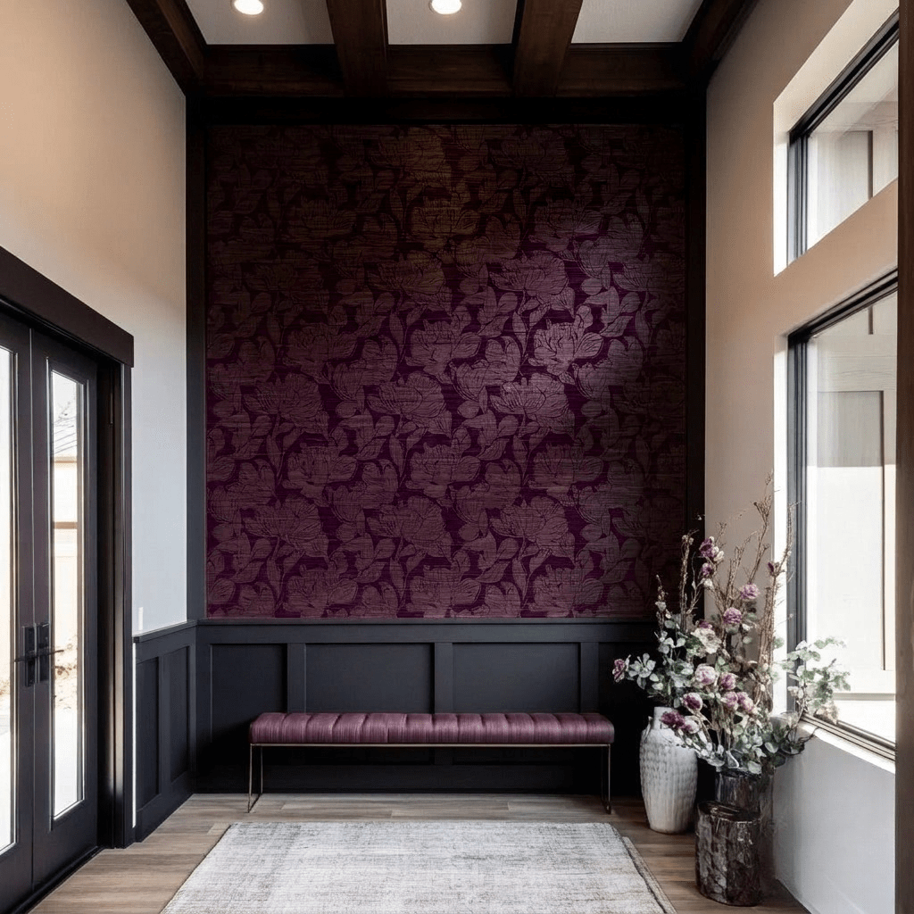 Berry Blossom Faux Grasscloth Wallpaper - Benton Lane Home - Painted Paper
