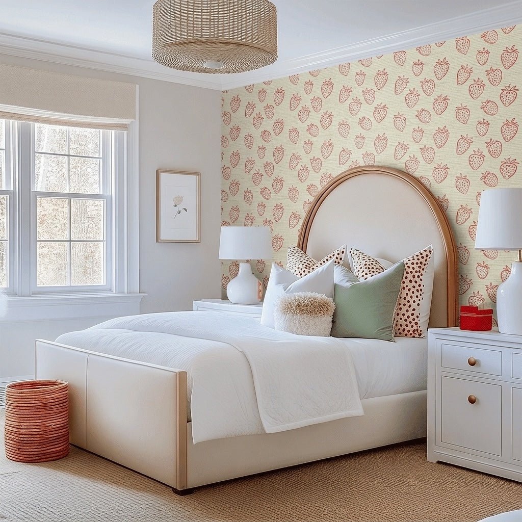 Berry Delight Faux Grasscloth Wallpaper - Lemon Park