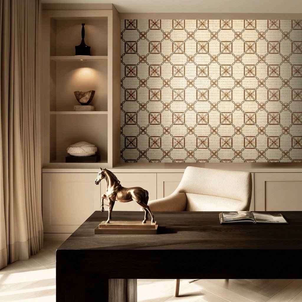 Bit & Bridle Lattice Faux Grasscloth Wallpaper - Painted Paper