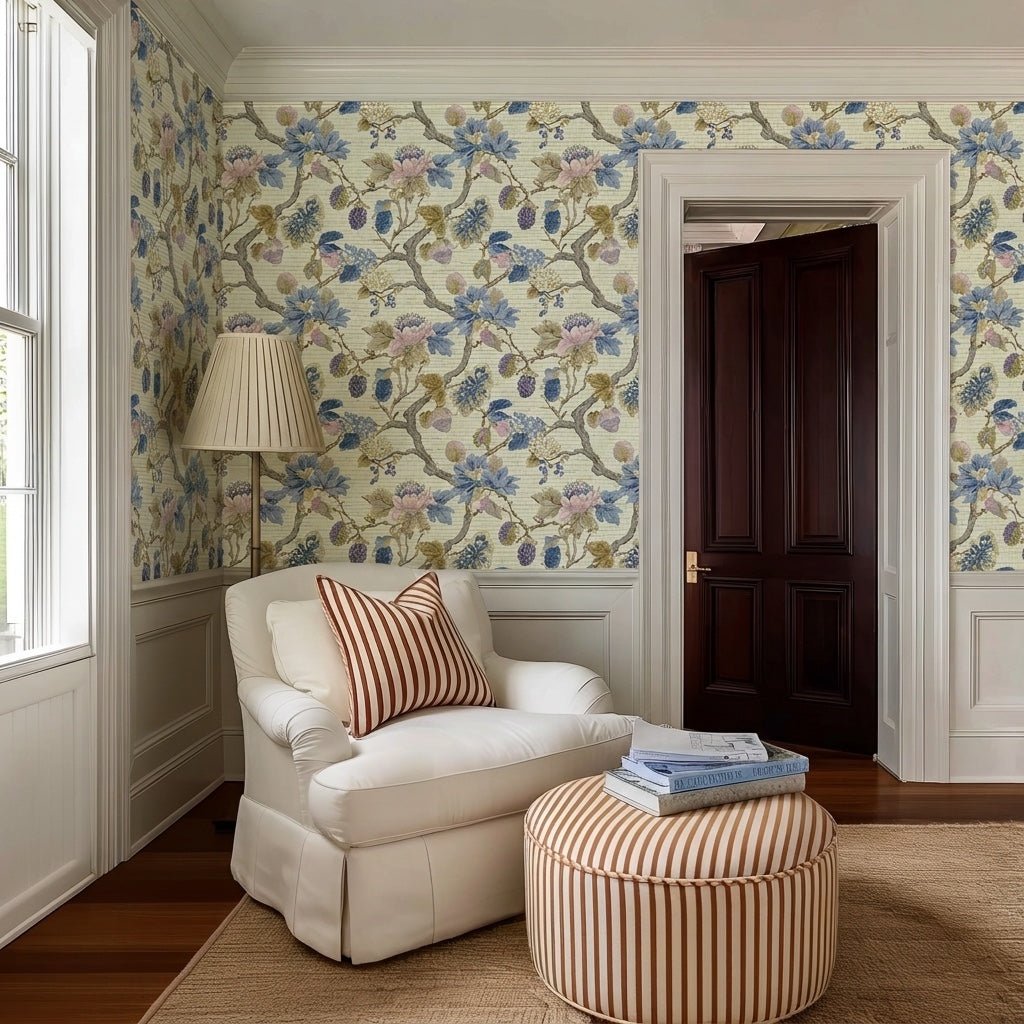 Blackberry & Bloom Faux Grasscloth Wallpaper - Lemon Park