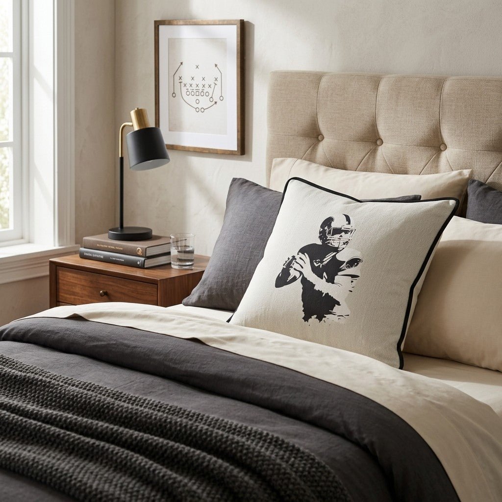 Black&White Football Player Throw Pillow - Benton Lane Home - Hillcroft Home