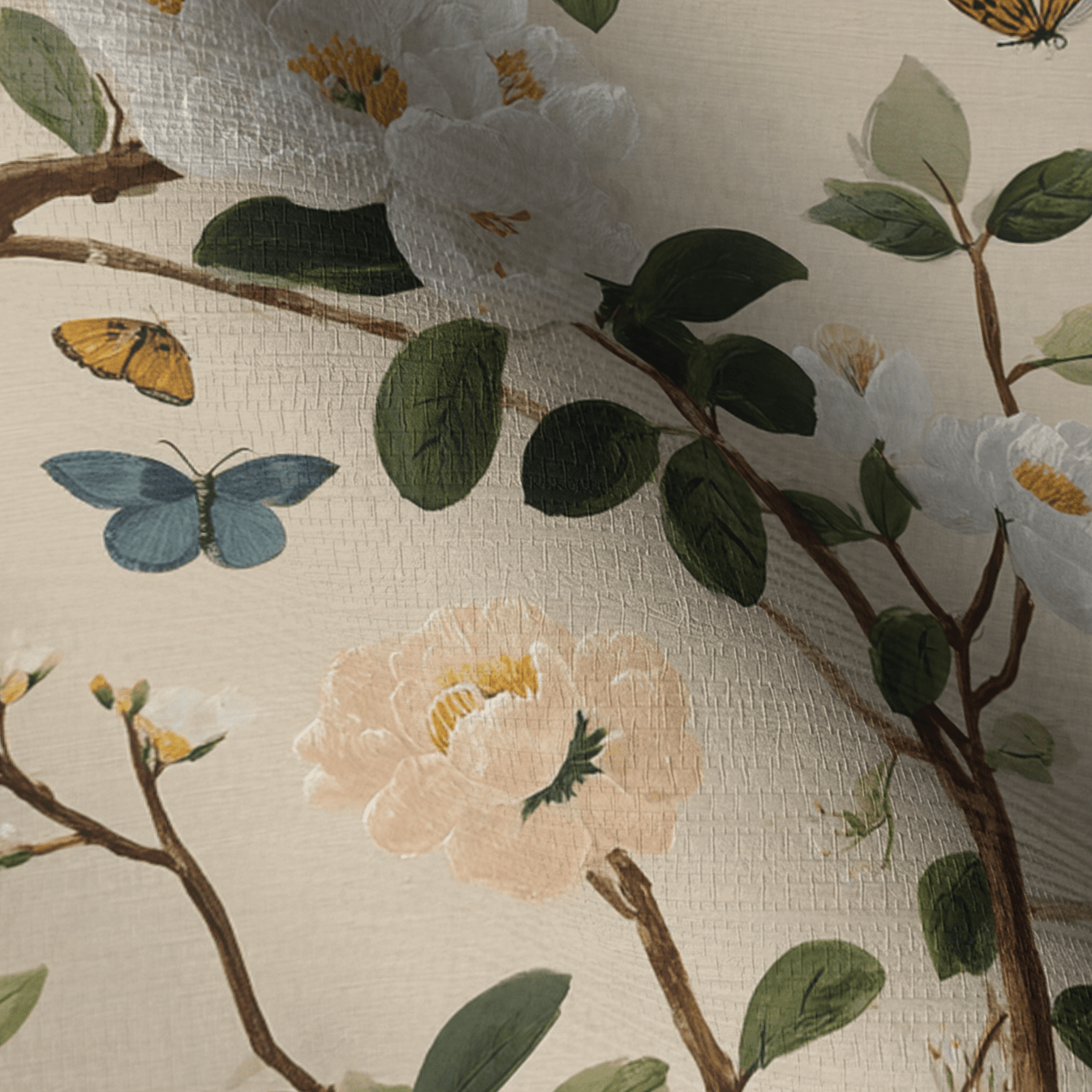 Bloomed Faux Grasscloth Wallpaper - Lemon Park