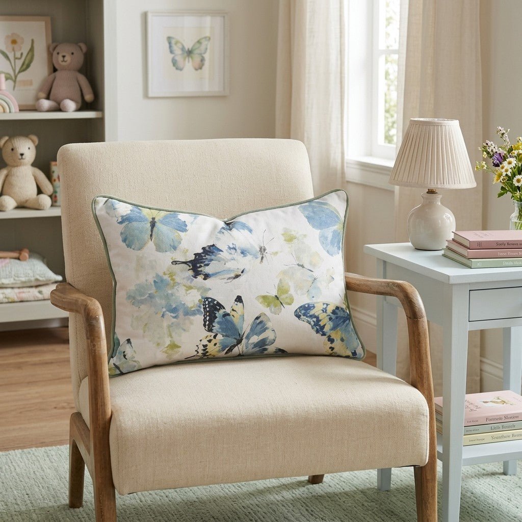 Blue and Green Butterflies Throw Pillow - Hillcroft Home
