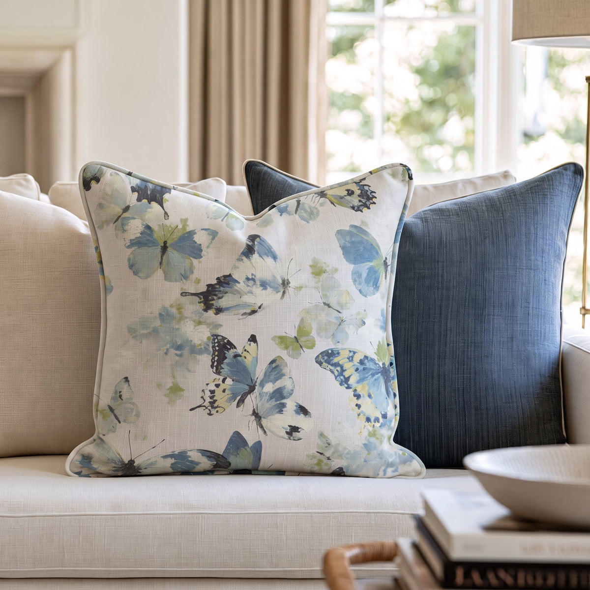 Blue and Green Butterflies Throw Pillow - Benton Lane Home - Hillcroft Home