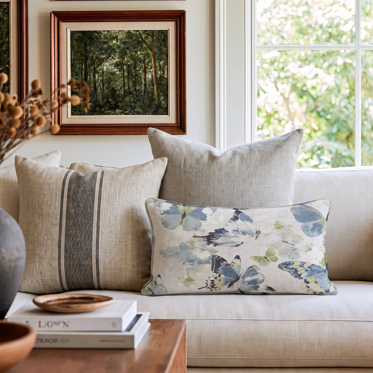 Blue and Green Butterflies Throw Pillow - Benton Lane Home - Hillcroft Home