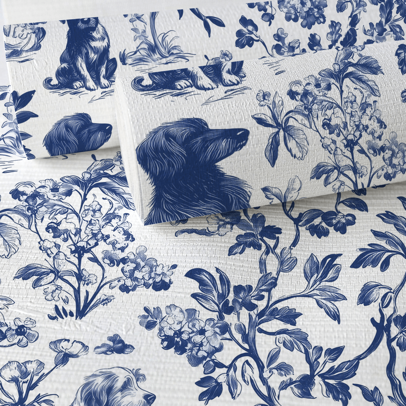 Blue & Bone Toile Faux Grasscloth Wallpaper - Painted Paper
