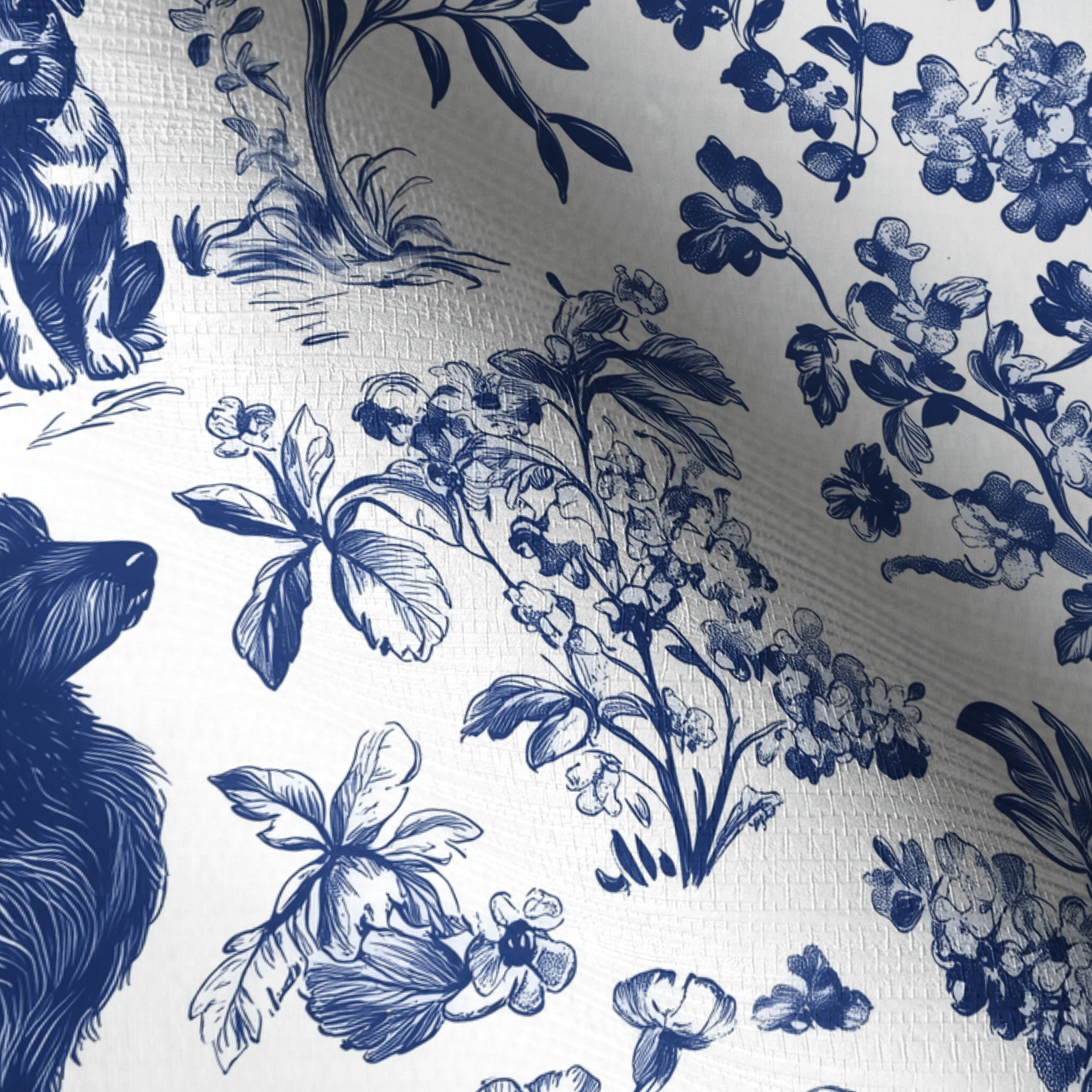 Blue & Bone Toile Faux Grasscloth Wallpaper - Painted Paper
